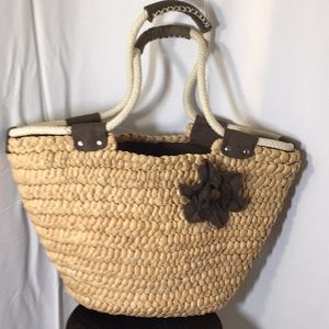 Straw Studios Natural Straw Tote with Brown Accents